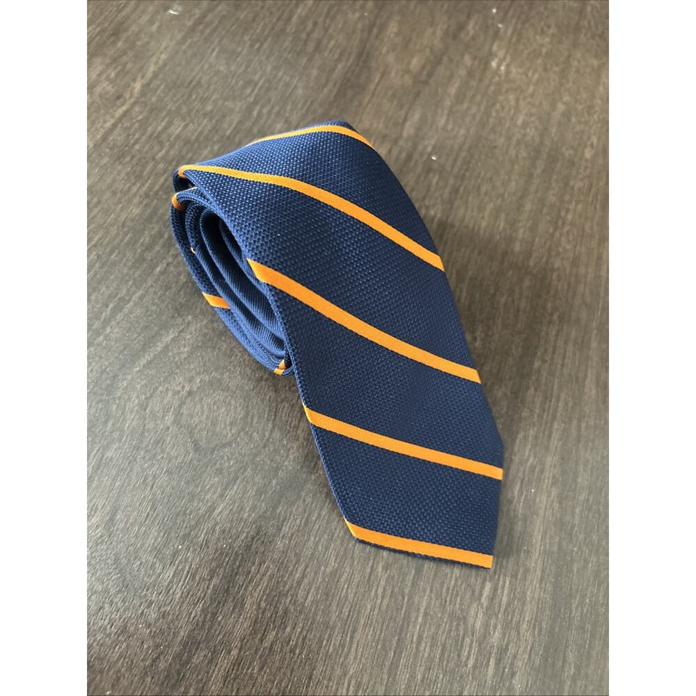 TOMMY HILFIGER STRIPED REPP TIE BLUE ORANGE MENS NECKTIE 100% SILK - Picture 4 of 9